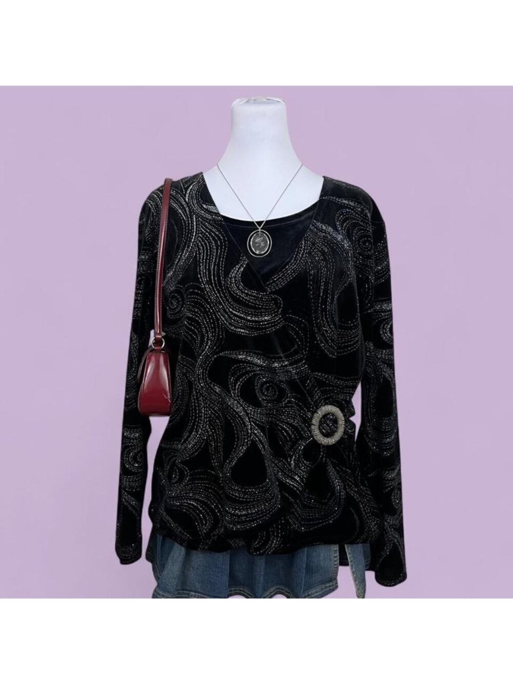 90s black velvet silver glitter abstract quirky whimsical weird girl top